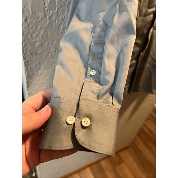 Van Heusen Grey Regular Fit Lux Sateen Button Down Shirt Men’s Size 17 34/35 - Picture 5 of 11